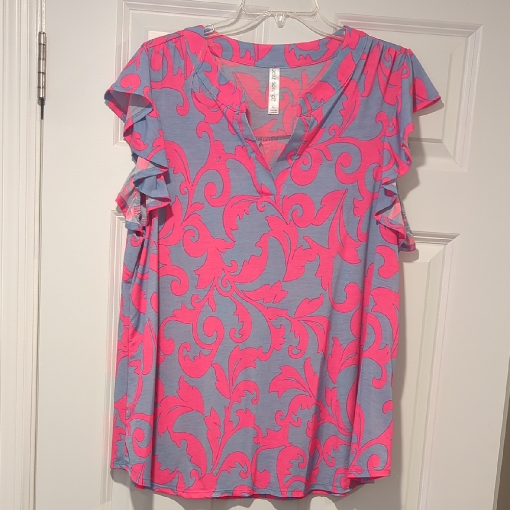 Vibrant Pink and Blue Women's Blouse